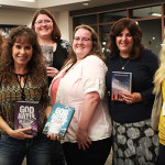 Left to right: Authors Sandy Goldsworthy, Silvia Acevedo, Kelly Risser, Librarian Sarah, Author Liza Wiemer, and Panel Moderator Kellie