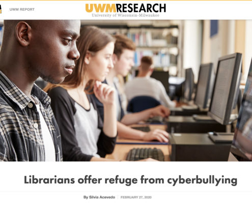 This is the feature image to an article entitled “Librarians offer refuge from cyberbullying,” written by Silvia Acevedo and published in UWM Research magazine.