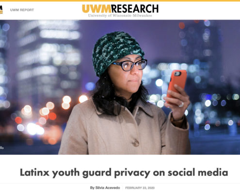 Image shows article by Silvia Acevedo for UWM Research magazine on Latix youth behaviors online