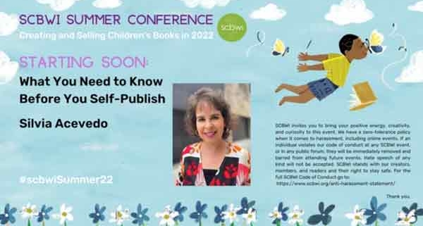 Graphic of author Silvia Acevedo ahead of her live presentation at SCBWI-LA